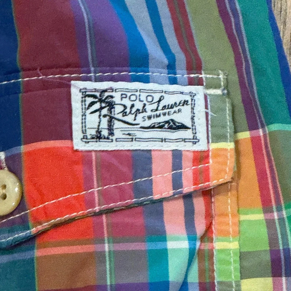 Polo Ralph Lauren Mens 2XLT Madras Plaid Swim Trunks Multi Color Big & Tall 2XL